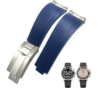 KGFCE 20 mm 21 mm Gummi-Armband mit kurzer Schnalle, für Rolex Daytona Submariner Role OYSTERFLEX Yacht Master, kleines Handgelenk, Silikon(Blue Buckle Link,20mm)