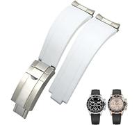 KGFCE 20 mm 21 mm Gummi-Armband mit kurzer Schnalle, für Rolex Daytona Submariner Role OYSTERFLEX Yacht Master, kleines Handgelenk, Silikon(White Buckle Link,21mm)