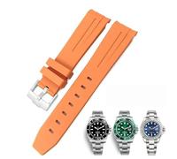 KGFCE 20mm 21mm 22mm gebogenes Ende Gummi-Silikon-Armband für Rolex Submariner Daytona wasserdichtes Uhrenarmband(Orange Orange line,20mm)