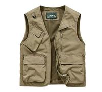 Khaki,5XL,Herrenweste Multi-Taschen Dünn Trend Mesh Atmungsaktive Abnehmbare Weste Outdoor Angel Freizeitweste Ärmellose Jacke
