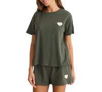 Khaki Cotton Heart Patch Shorts Knitted Pajamas Set Thmss25Pt00155