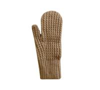 (Khaki)Soft Crochet Gloves Driving Full Finger Mittens Solid Color Knitted Gloves