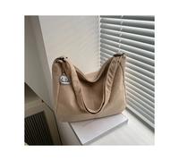 (Khaki) Women’s Corduroy Shoulder Bag, Casual Striped Large Capacity Tote with Zipper Closure, Cute Hat Patch, Perfect for Everyday Use