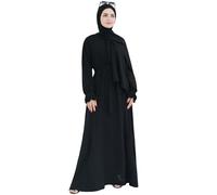 khalat Frauen Muslimische Gebet Abaya Islamisches bescheidenes Kleid mit Hijab-Schal Spitzenärmel Fließendes Abaya-Kleid Schwarz