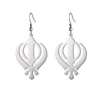 Khanda Sikh Schwert Symbol Halskette Sikh Kara Disc Sikhismus Anhänger Religiöses Symbol Sikh Khanda Schmuck Punjabi Schwert Schutz Amulett Frauen Männer (Khanda-Ohrringe Silber)