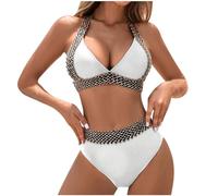 KHIRVWL Bikini Set FüR Damen, Push Up Bikini Mit Cups Neckholder Bademode Modische Badeanzug Hoher Taille BadeanzüGe Einfarbig Swimsuit Zweiteiliger Strandmode Figurbetonter Badebekleidung Badeshorts