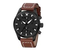 KHS Airleader Black Steel Chonograph XTAC KHS.AIRBSCXT.LB5 mit Büffel-Lederband braun mit weißer Naht