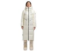 khujo Damen extralanger Wintermantel warmer schimmernder Steppmantel mit seitlichen Gehschlitzen, innenliegende Rucksack-Träger und Ärmeltasche Tonia Luna White Gr. M