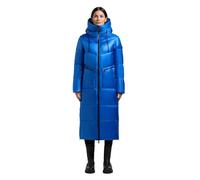 khujo Damen extralanger Wintermantel warmer schimmernder Steppmantel mit seitlichen Gehschlitzen, innenliegende Rucksack-Träger und Ärmeltasche Tonia Royal Blue Gr. M