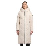 khujo Damen extralanger Wintermantel warmer Steppmantel in Diamond-Steppung mit Kapuze Elow-YM Cotton Cream Gr. L