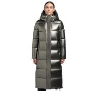 khujo Damen glänzender warmer Winter Steppmantel lang mit abnehmbarer Kapuze Hedd Shiny-YM Medium Grey Gr. L