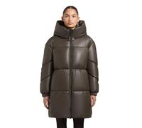 khujo Damen Kunstledermantel warmer Steppmantel mit Kapuze und Stehkragen Wintermantel Lorsa Brown Gr. S