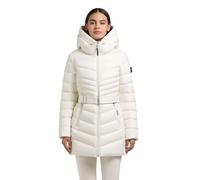 khujo Damen langer Steppmantel warme Winterjacke mit herausnehmbarem Inlay, abnehmbarem Taillengürtel, verstellbarer Kapuze und 2-Wege-Reißverschluss Kina Luna White Gr. L