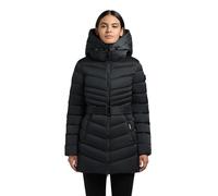 khujo Damen langer Steppmantel warme Winterjacke mit herausnehmbarem Inlayer, abnehmbarem Taillengürtel, verstellbarer Kapuze und 2-Wege-Reißverschluss Kina Obrage Grey Gr. XS