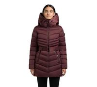 khujo Damen langer Steppmantel warme Winterjacke mit herausnehmbarem Inlayer, abnehmbarem Taillengürtel, verstellbarer Kapuze und 2-Wege-Reißverschluss Kina Moscato Red Gr. S