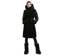 khujo Damen langer Wintermantel Hybrid-Plüschmantel warmer Parka mit Taillengürtel, innenliegenden Rucksack-Trägern und abnehmbarem Inlay Kalmia Black Gr. L