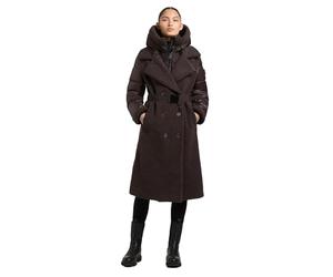 khujo Damen langer Wintermantel Hybrid-Plüschmantel warmer Parka mit Taillengürtel, innenliegenden Rucksack-Trägern und abnehmbarem Inlay Kalmia Moody Plum Gr. M