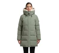 khujo Damen langer Wintermantel warmer Steppmantel mit abnehmbarem Kunstfell-Besatz und magnetischen Details Kelsi Muted Green Gr. S