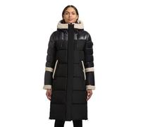 khujo Damen langer Wintermantel warmer Steppmantel Parka mit Plüsch-Elementen, innenliegendem Taillenzugband, Rucksackträgern und magnetischer Abdeckleiste Desna2 Black Gr. L