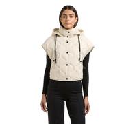 khujo Damen leichte Steppweste ärmellose kurze Übergangsjacke mit Stehkragen und abnehmbarer Kapuze Ninga Offwhite Gr. L