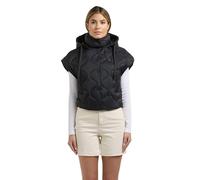 khujo Damen leichte Steppweste ärmellose kurze Übergangsjacke mit Stehkragen und abnehmbarer Kapuze Ninga Black Gr. S