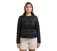 khujo Damen leichte Übergangsjacke kurze Jacke elegante Steppjacke mit Taillengürtel und Pattentaschen Cinnia Black Gr. M