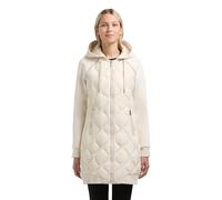 khujo Damen Leichter Übergangsmantel lange Steppjacke aus einem angesagten Materialmix mit super kuscheligen Ärmeln und (abnehmbarer) Kapuze Nora Offwhite Gr. M