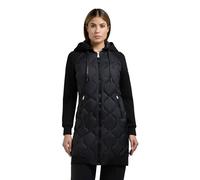 khujo Damen Leichter Übergangsmantel lange Steppjacke aus einem angesagten Materialmix mit super kuscheligen Ärmeln und (abnehmbarer) Kapuze Nora Black Gr. S