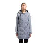 khujo Damen Leichter Übergangsmantel lange Steppjacke aus einem angesagten Materialmix mit super kuscheligen Ärmeln und (abnehmbarer) Kapuze Nora Misty Blue Gr. XS