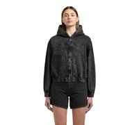 khujo Damen modische Jeansjacke leichte Übergangsjacke kurz im Bomberjacken-Look mit Kapuze Gretel Black Gr. M