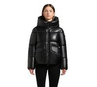 khujo Damen Winterjacke warme Kunstlederjacke mit seitlichen Gehschlitzen Aurora Black Gr. XS