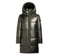 khujo Damen Wintermantel in glänzender Optik Warmer wasserdichter Steppmantel lang mit Abnehmbarer Kapuze Haya Shiny Mud Bronze Gr. XL