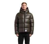 khujo Herren wasserabweisende Winterjacke warme Steppjacke in Lederoptik mit verstellbarer Kapuze und abnehmbaren Rucksack-Trägern innen Coen Brown Gr. S