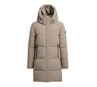 khujo Damen Mantel lange warme Steppjacke mit abnehmbarer Kapuze und magnetischer Abdeckleiste Haya Matt-YM Greige Gr. L