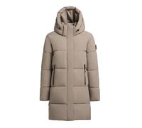 khujo Damen Mantel lange warme Steppjacke mit abnehmbarer Kapuze und magnetischer Abdeckleiste Haya Matt-YM Greige Gr. XL