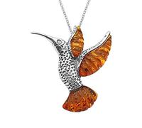 Kiara Jewellery 925 Sterling Silber Kolibri Anhänger Halskette eingefasst mit Cognac Braun Bernstein auf 45,7 cm Langen Sterlingsilber Kette