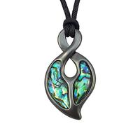 Kiara Jewellery Maori Twist oder Pikorua-Symbol Halskette mit eingelegtem natürlichen bläulichen Paua-Abalone-Muschel auf 40,6 cm - 45,7 cm verstellbarer schwarzer Kordel Unisex Hämatit Finish