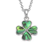 Kiara Schmuck Four Leaf Clover Anhänger Halskette mit natürlichen grünlichen blau intarsiert Paua Abalone Shell auf 45,7 cm Trace Kette. Nicht trüben Silber Farbe, Rhodiniert.