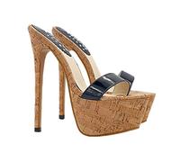 Kiara Shoes Kubistische Clogs mit Nadelabsatz 17,5 cm Stiletto - KH102 SUGH schwarz, Schwarz - Schwarz - Größe: 42 EU