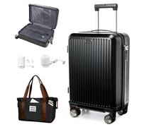 kibachev Vakuum Koffer & Trolleys 55 × 40 × 23 cm, Handgepäck Reisekoffer mit Rollen - 360° Leise Spinner-Rollen, Hartschalenkoffer mit Reisetasche & Vakuumpumpe, Schwarz