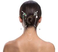 KICHOUSE 1 Satz Chinesische Haarnadel Schlangenhaargabel Silber Langer Abnehmbarer Haarstab mit Kettenquaste für Haarknoten Dutt Frisur Zubehör für Frauen