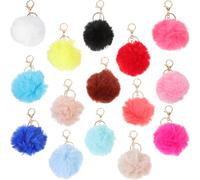 KICHOUSE 15 Stück 8cm 15 farbige Fellbällchen Schlüsselanhänger Flauschige Bommeln Kreative Taschenanhänger Bunte DIY Accessoires für Rucksack Geschenkidee für Damen und Mädchen