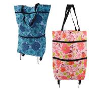 KICHOUSE 2 Stück Faltbare Einkaufstrolley Taschen aus Robustem Oxford Stoff mit Rollen für Reisen und Picknick Große Kapazität und Praktisches Design