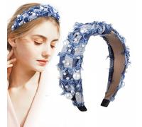 KICHOUSE Perlenstirnbänder für Damen Breites Knotenförmiges Strass Stirnband Komfortables Jeans Haarband für Mädchen Alltag und Verschiedene Gelegenheiten