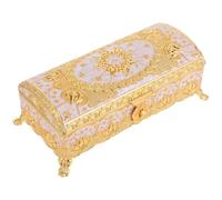 KICHOUSE Vintage Schmuckkästchen aus Metall mit Reliefartigem Design Kleine Rechteckige Schmuckbox für Ringe Ohrringe Armbänder Eleganter Aufbewahrungskoffer in Gold weiß als Hochzeit