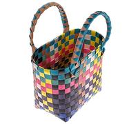 Kichvoe Geflochtener Marktkorb Bunter Afrikanischer Einkaufskorb Gewebte Einkaufstasche Kleinigkeiten -Aufbewahrungsbehälter Mit Griff Für Zu Hause Picknickkorb Im Freien Wie