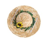 Kichvoe Haustier Strohhut mit Sonnenblumen Dekor Leichter Sommerhut für Kleine und Mittelgroße Hunde und Katzen Atmungsaktiv und Einfach Anzuziehen Geeignet für Outdoor und Fotoshootings