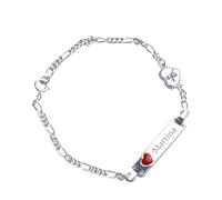 KIDDI-MEDIA ID Armband mit Gravur/für Baby oder Kinder/komplett 925 Silber mit rotem Herz und Engel / 16 cm - verkürzbar durch jede 4. Öse/inkl. Schmuckschachtel