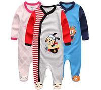 Kiddiezoom Unisex Baby-Jungen Mädchen Schlafstrampler Pyjamas Baumwolle Overalls Strampler, 3er Pack