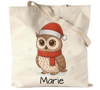 Kiddle-Design Tragetasche mit Namen personalisiert, Jutebeutel Weihnachten Geschenk Junge & Mädchen mit Eule, Nikolausgeschenk, für Kinder mit Tier